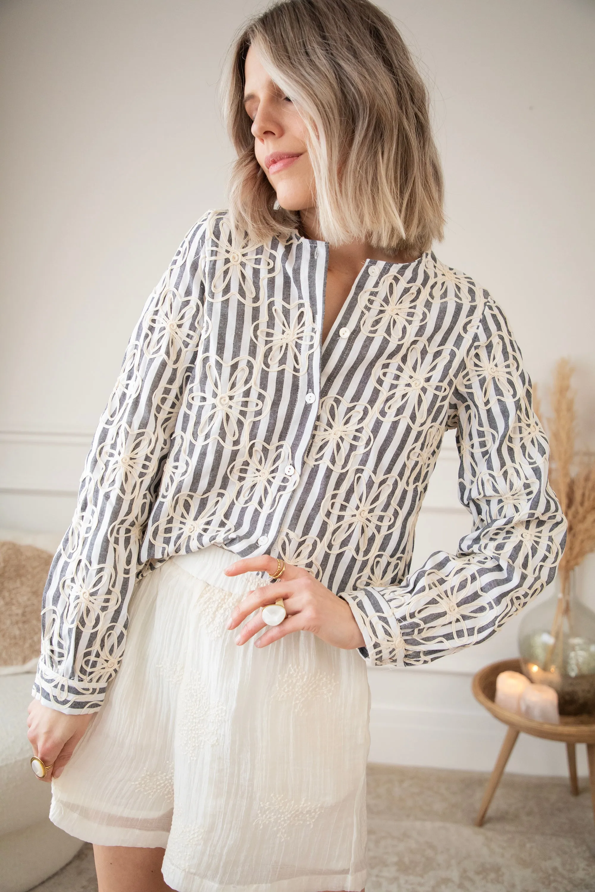 Stripes & Florals Black - Blouse