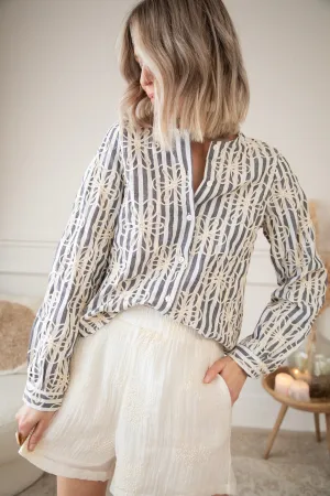 Stripes & Florals Black - Blouse