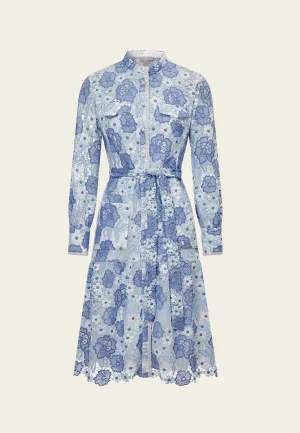 Summer Blue Stand Collar Lace Dress