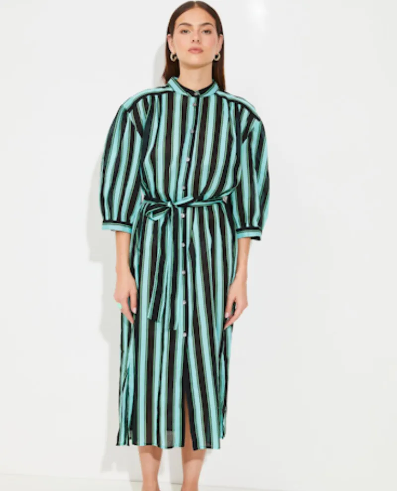 Suncoo Costa Turquoise Blue Stripe Dress