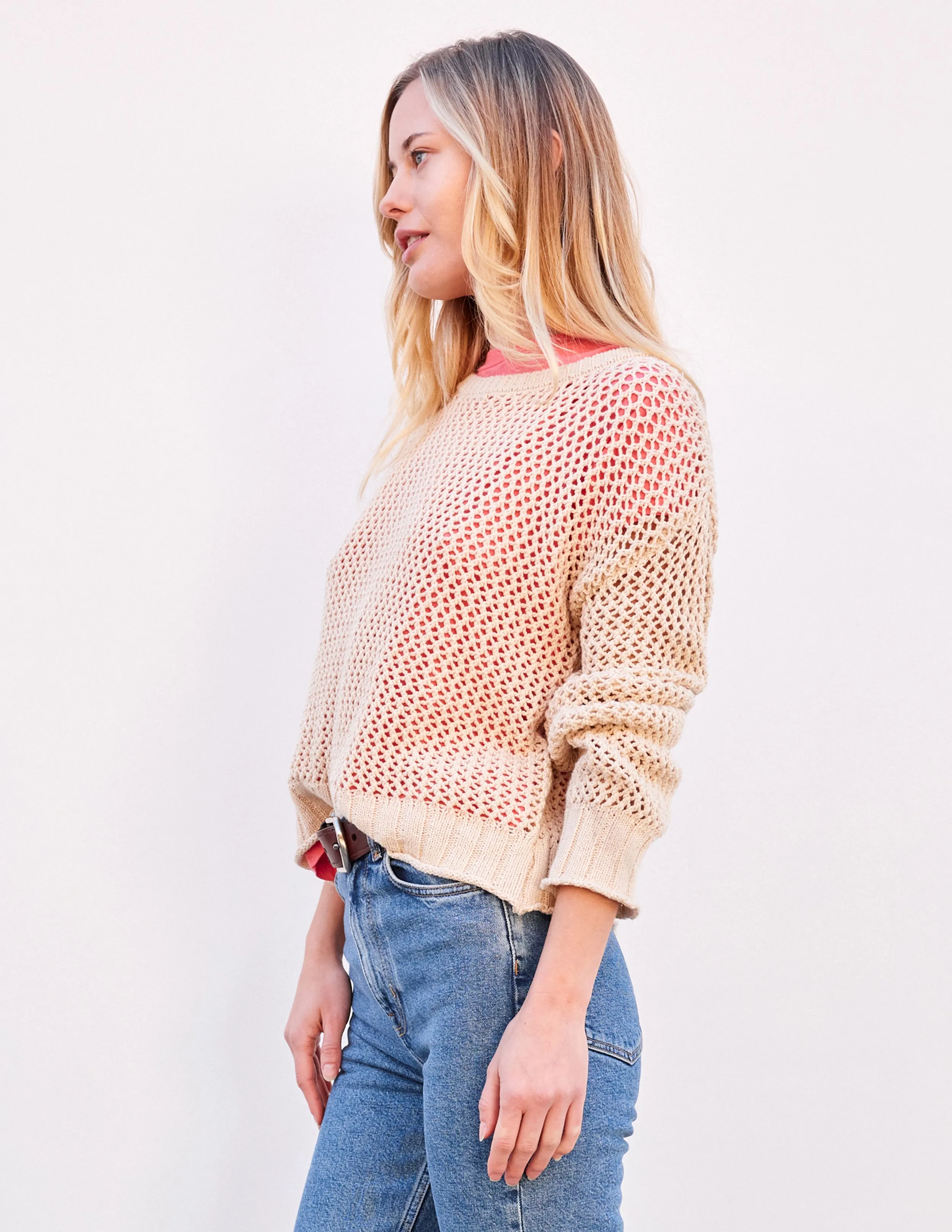 Sundry Crew Neck Sweater in Tan