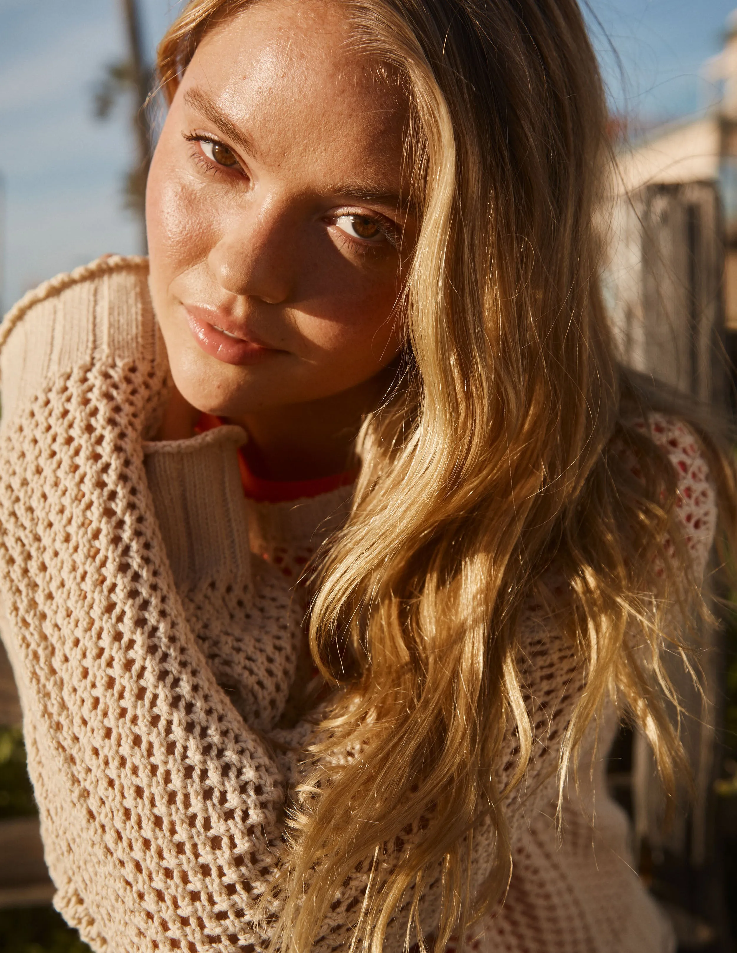 Sundry Crew Neck Sweater in Tan