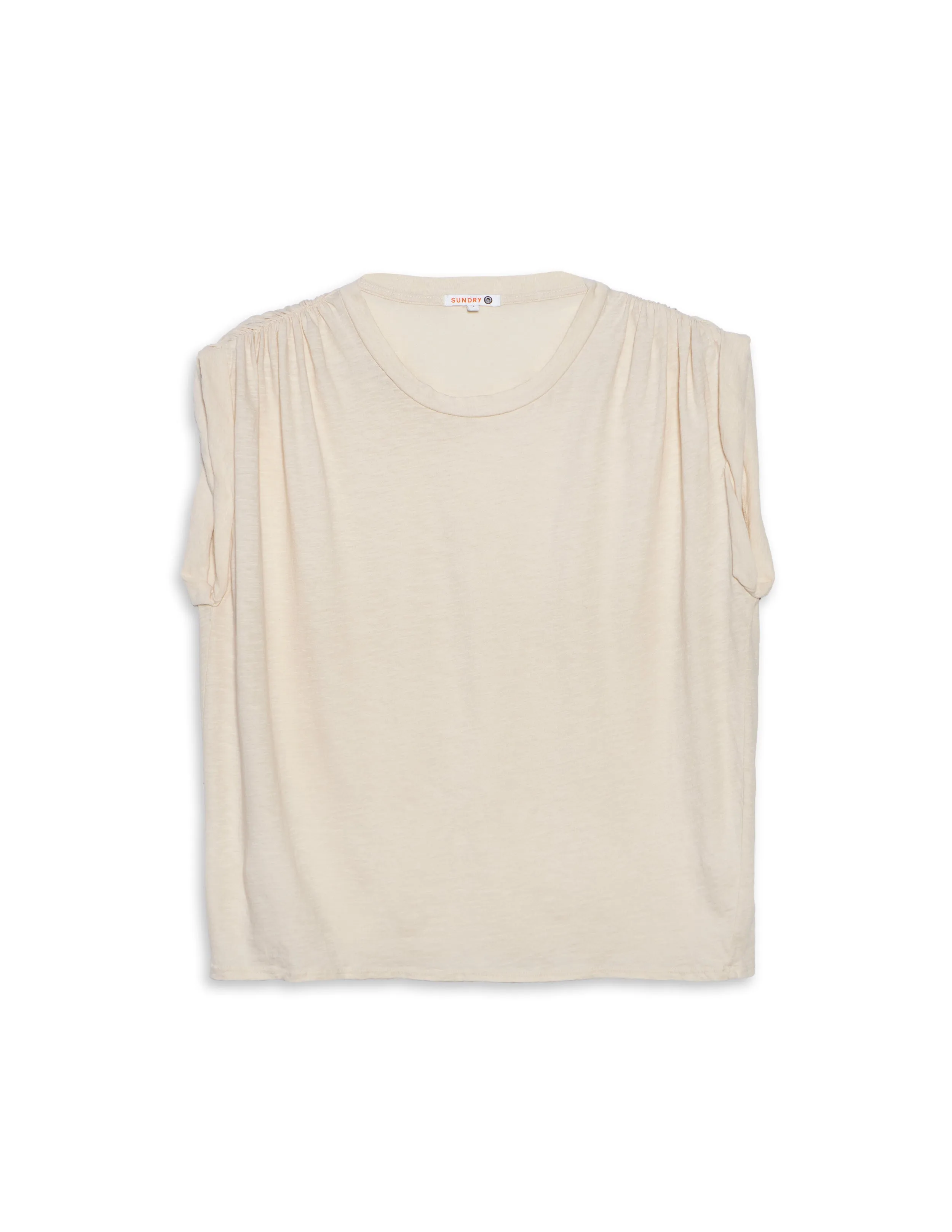 Sundry Shirred Muscle Tee in Natural Ivory