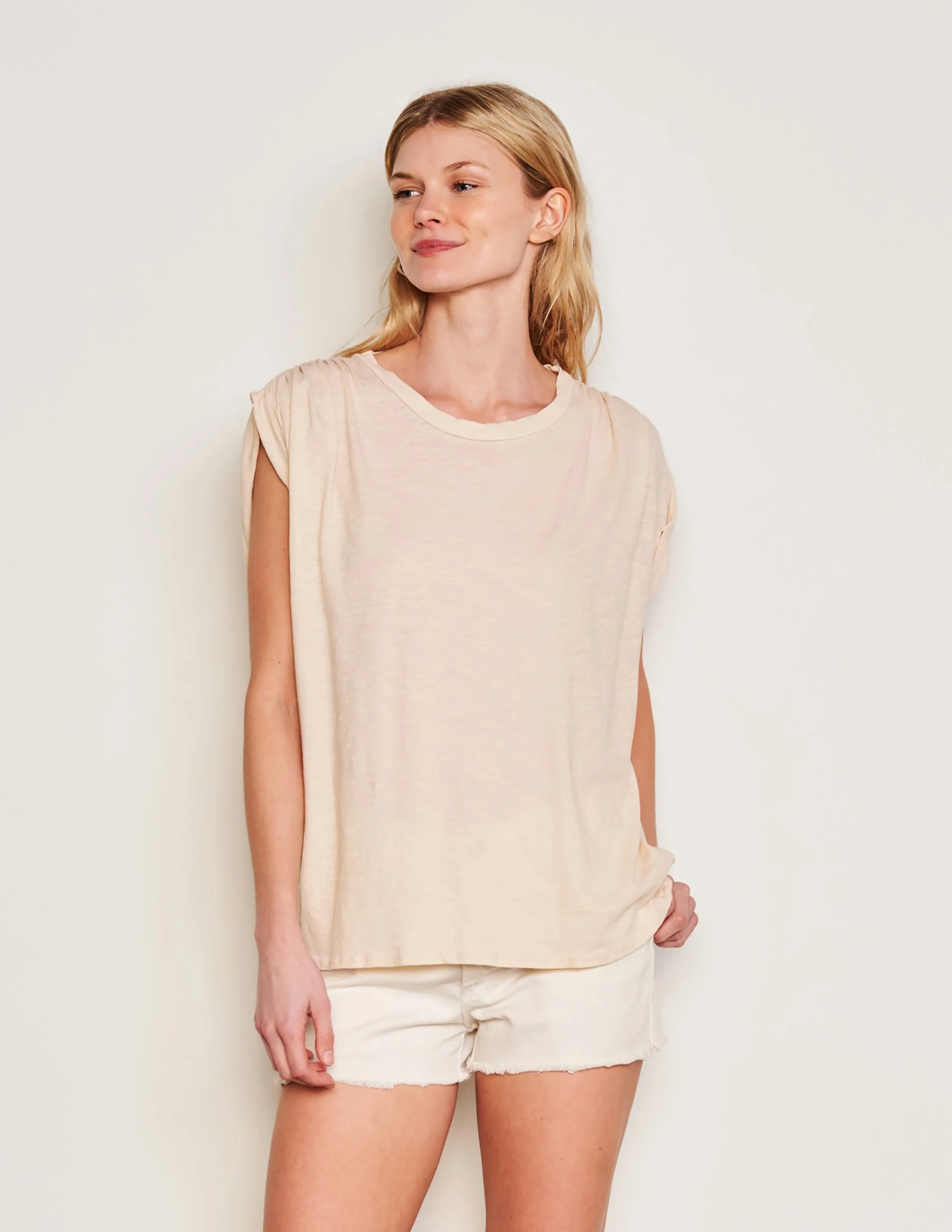 Sundry Shirred Muscle Tee in Natural Ivory