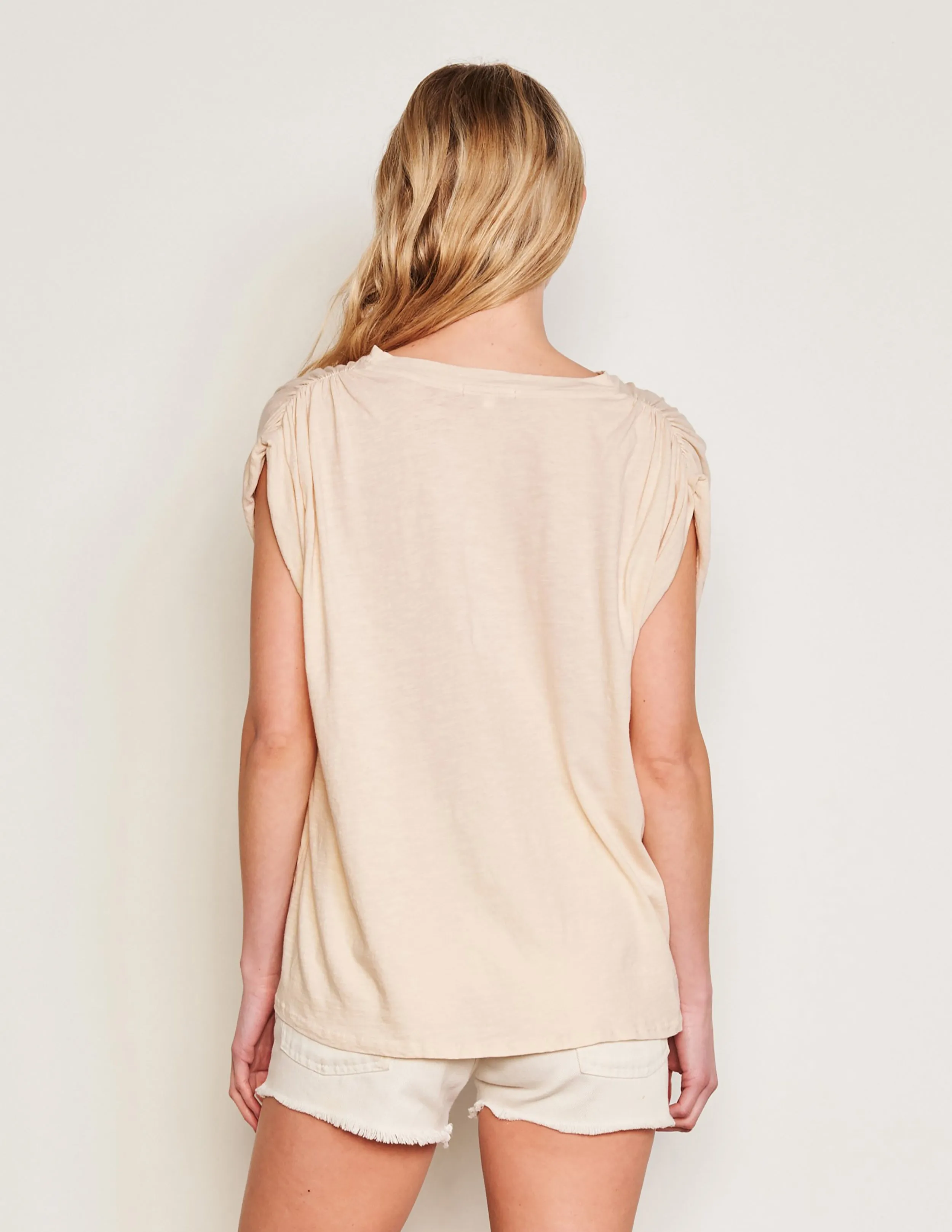 Sundry Shirred Muscle Tee in Natural Ivory