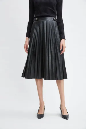 T-Tahari Vegan Leather Pleated Midi Skirt