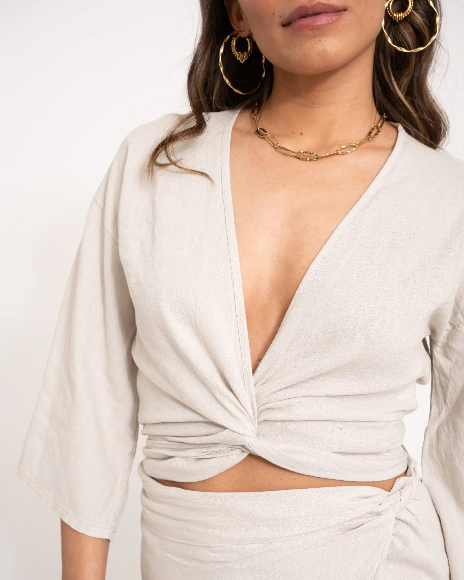 TILTIL Sunny Linen Top Beige One Size