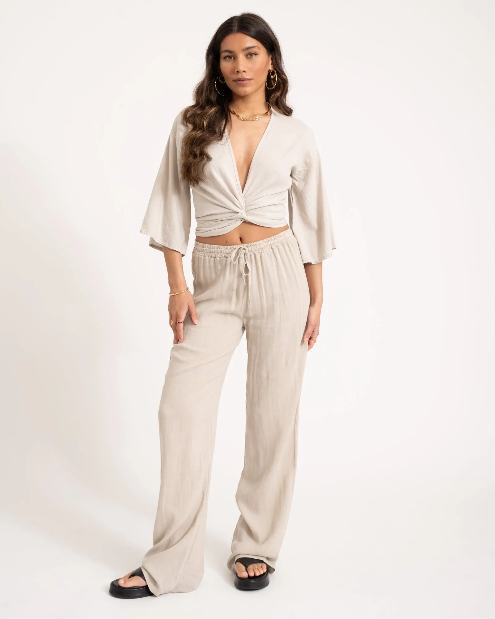 TILTIL Sunny Linen Top Beige One Size