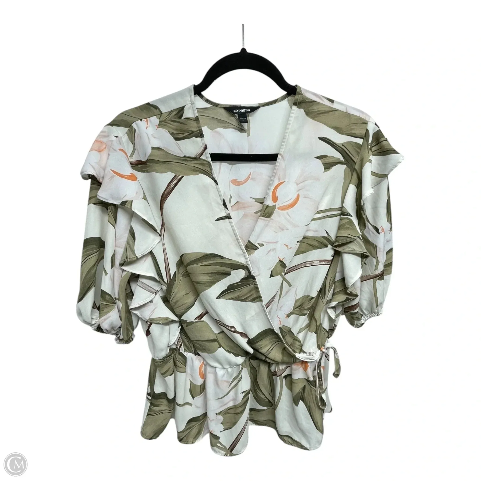 Top Short Sleeve By Express In Floral Print, Size: L