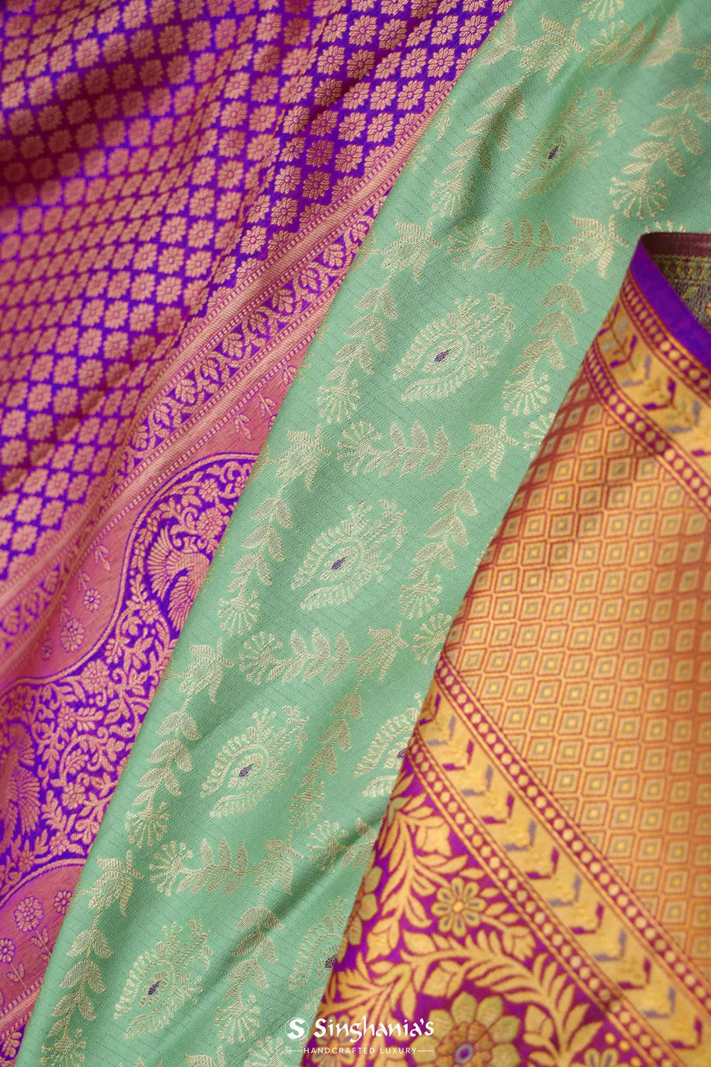 Turquoise Green Jaali Kanjivaram Silk Saree