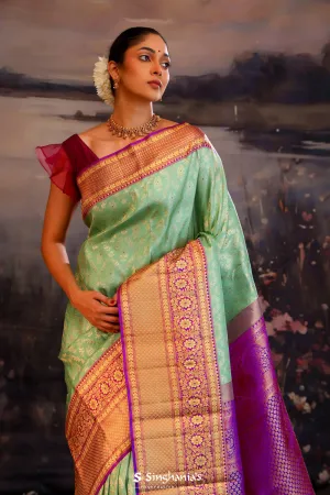 Turquoise Green Jaali Kanjivaram Silk Saree