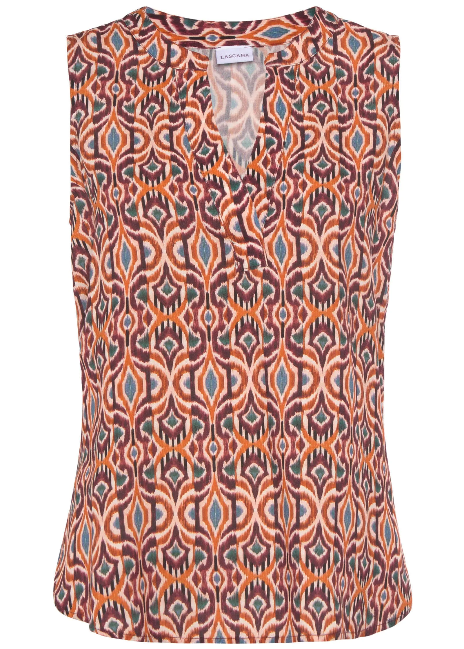 V-Neck Printed Top - Orange Multi