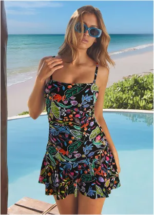 Venice Skirted Swim Dress - Midnight Elegance