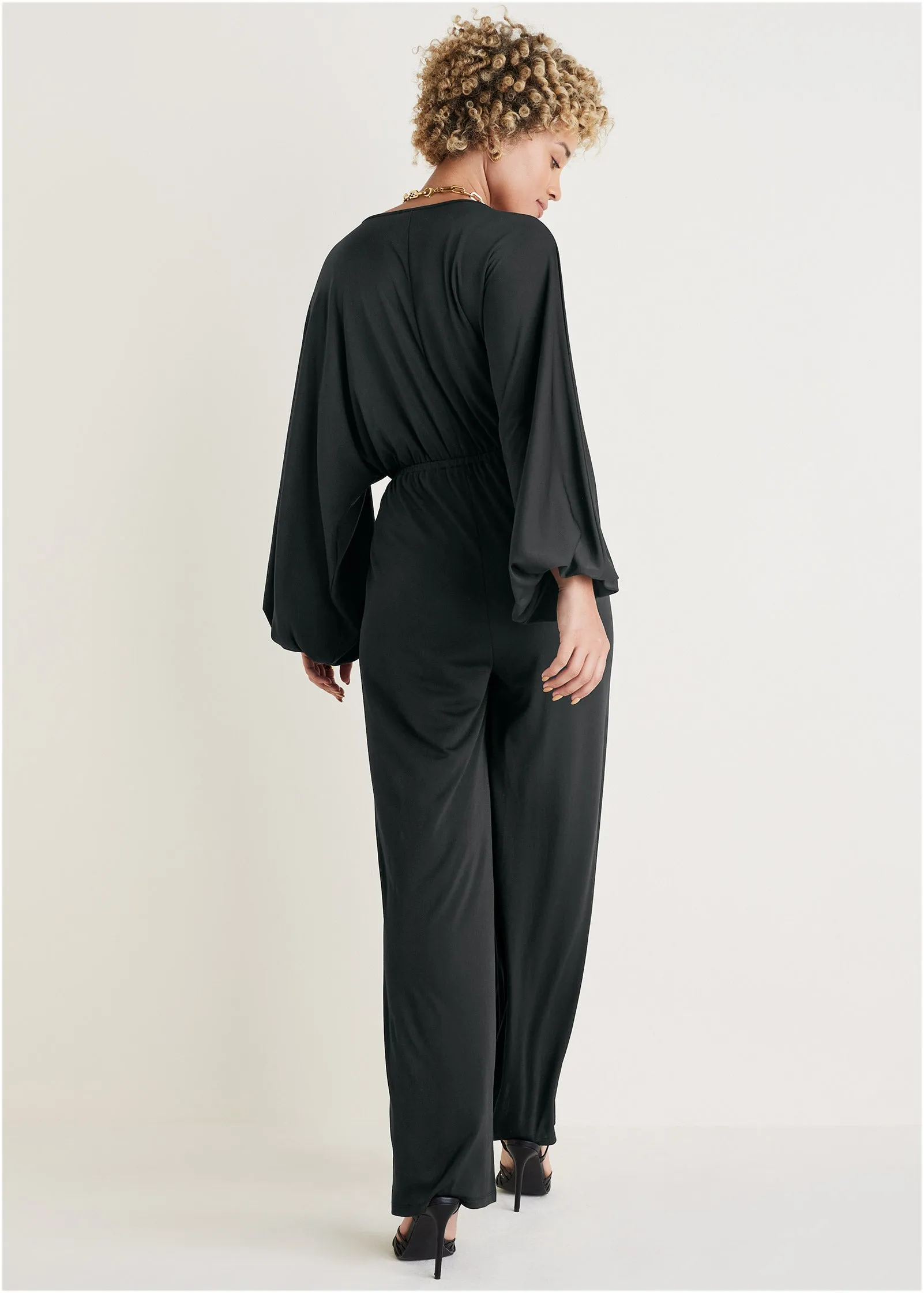 Volume Sleeve Detail Jumpsuit - Black