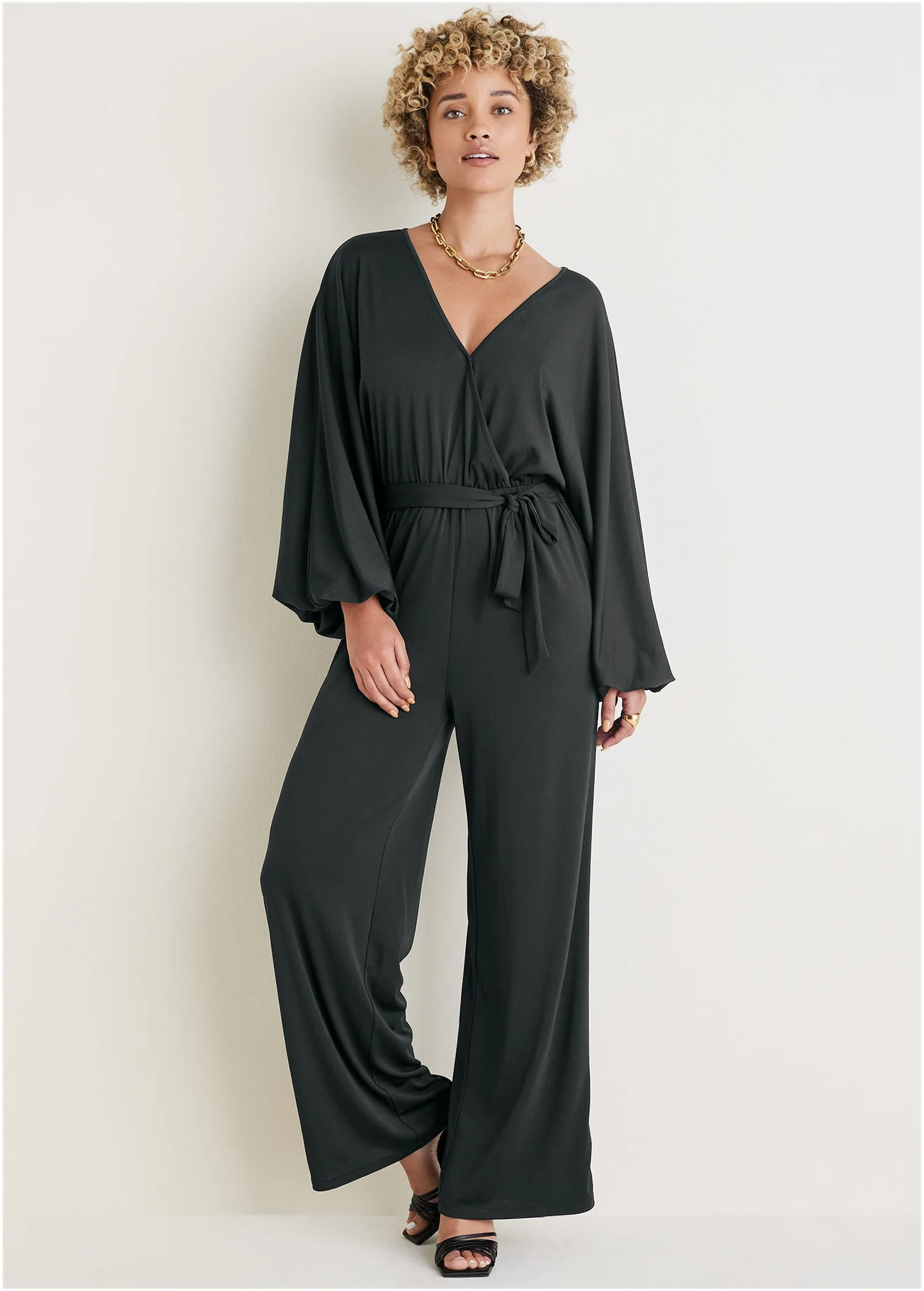 Volume Sleeve Detail Jumpsuit - Black