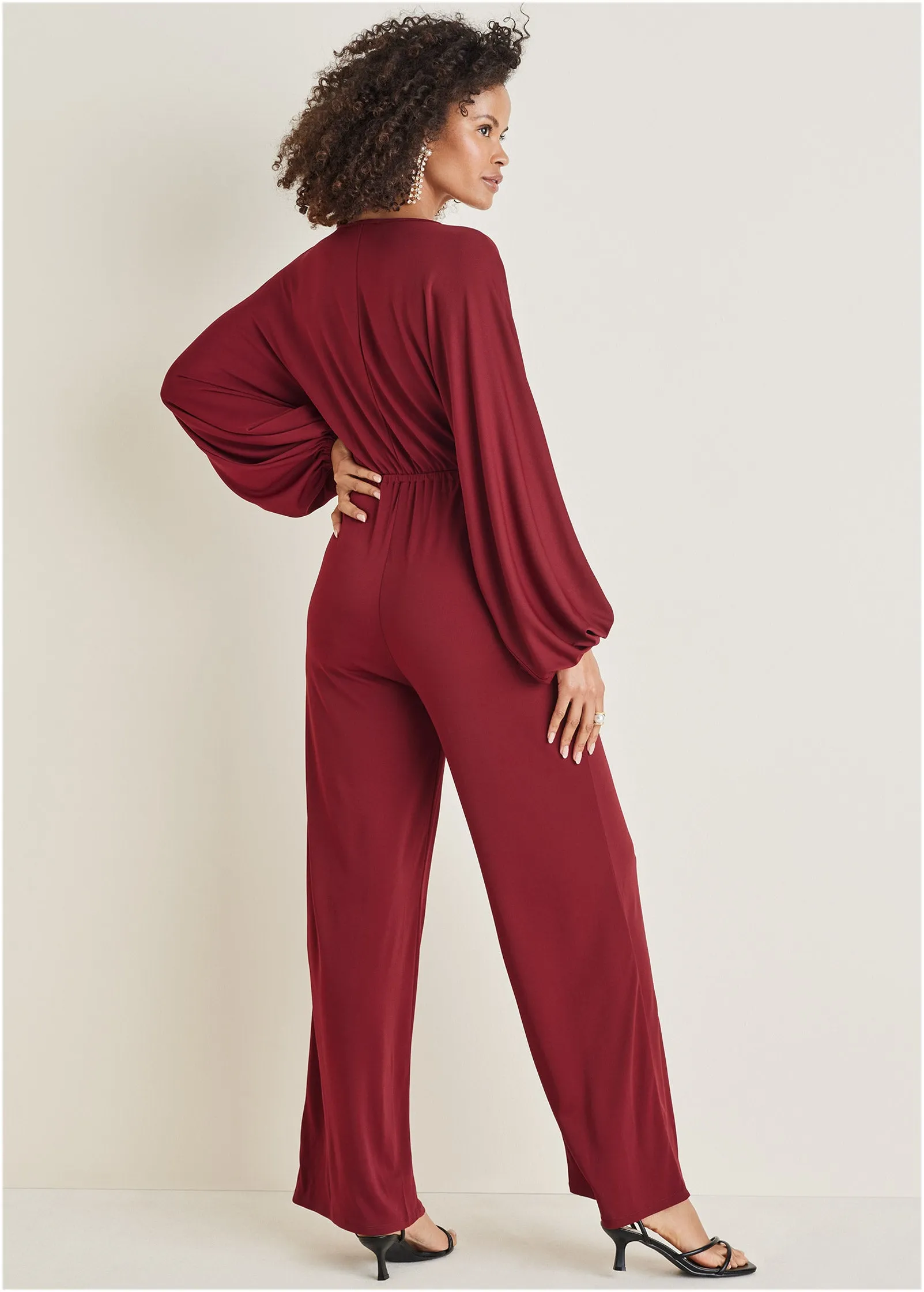 Volume Sleeve Detail Jumpsuit - Wine