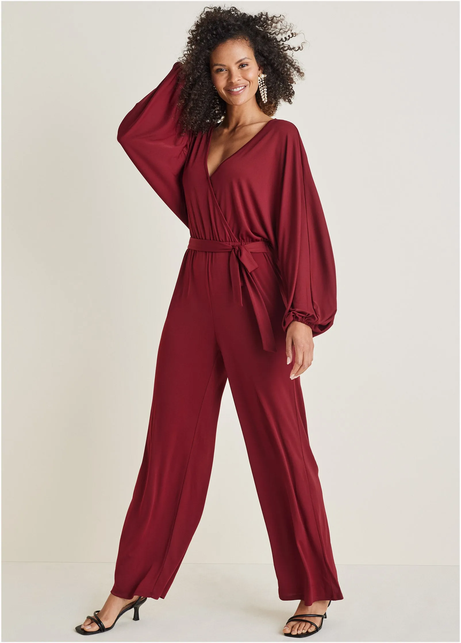Volume Sleeve Detail Jumpsuit - Wine