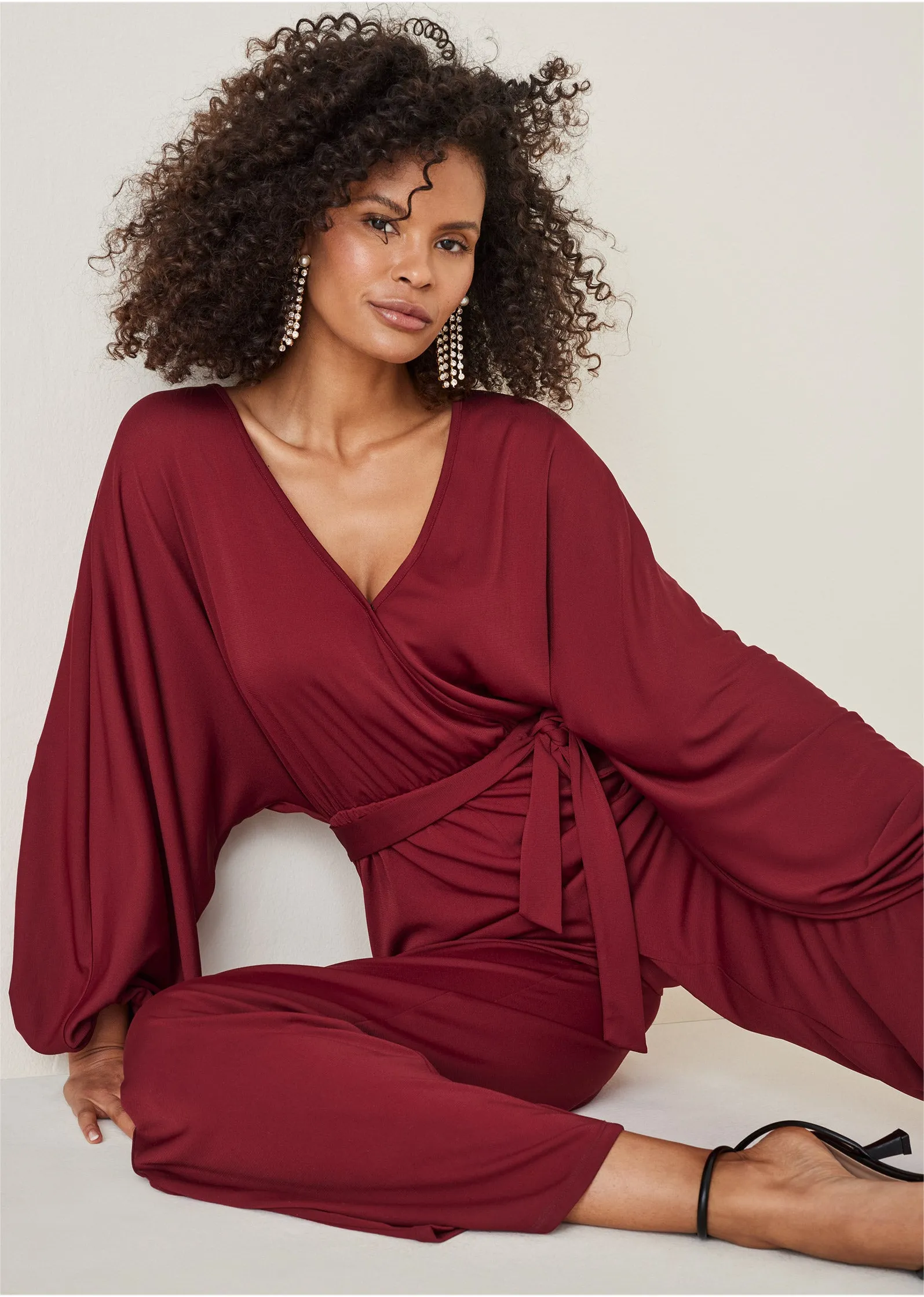 Volume Sleeve Detail Jumpsuit - Wine