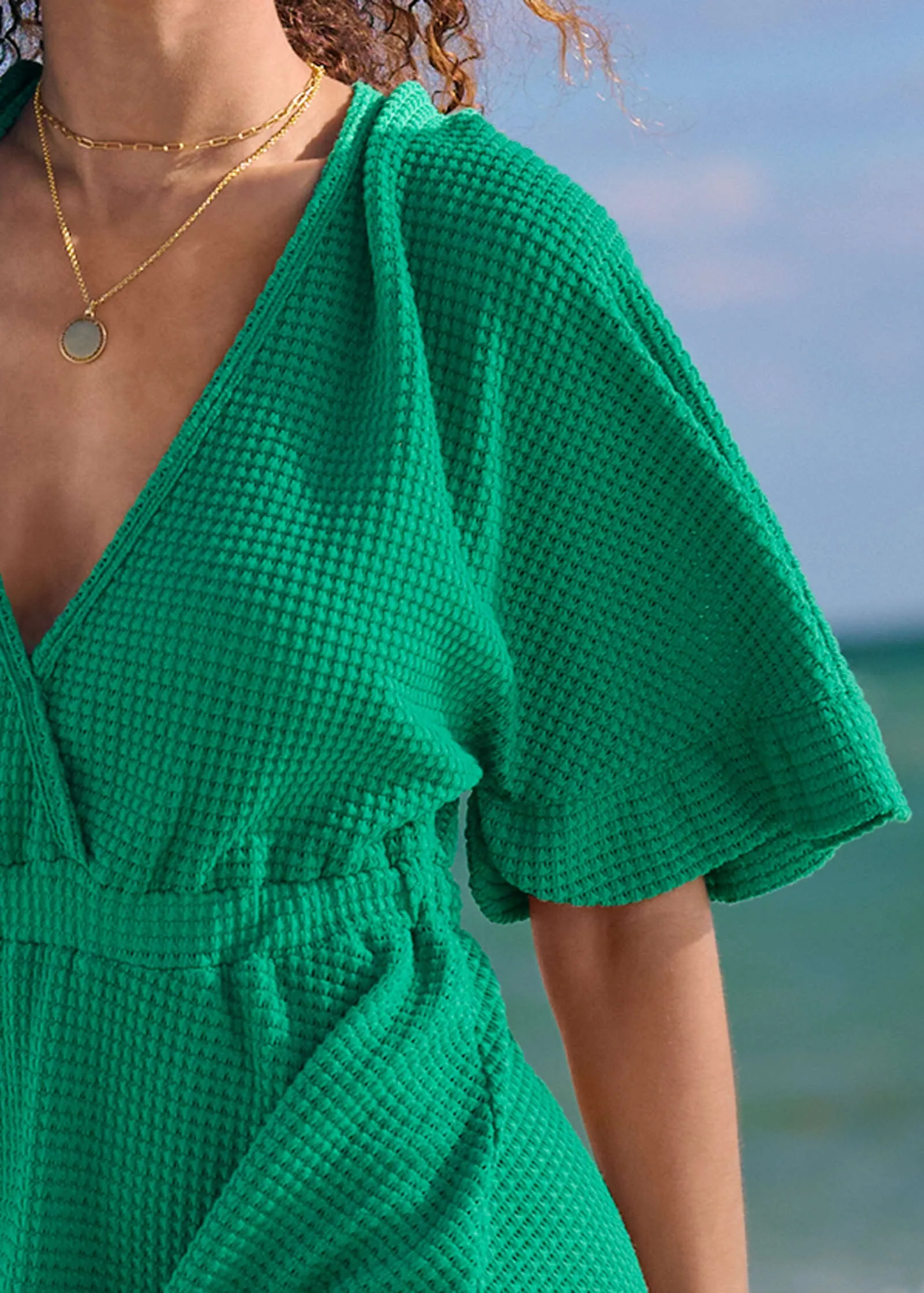 Waffle Knit Cover-Up Dress - Royal Green