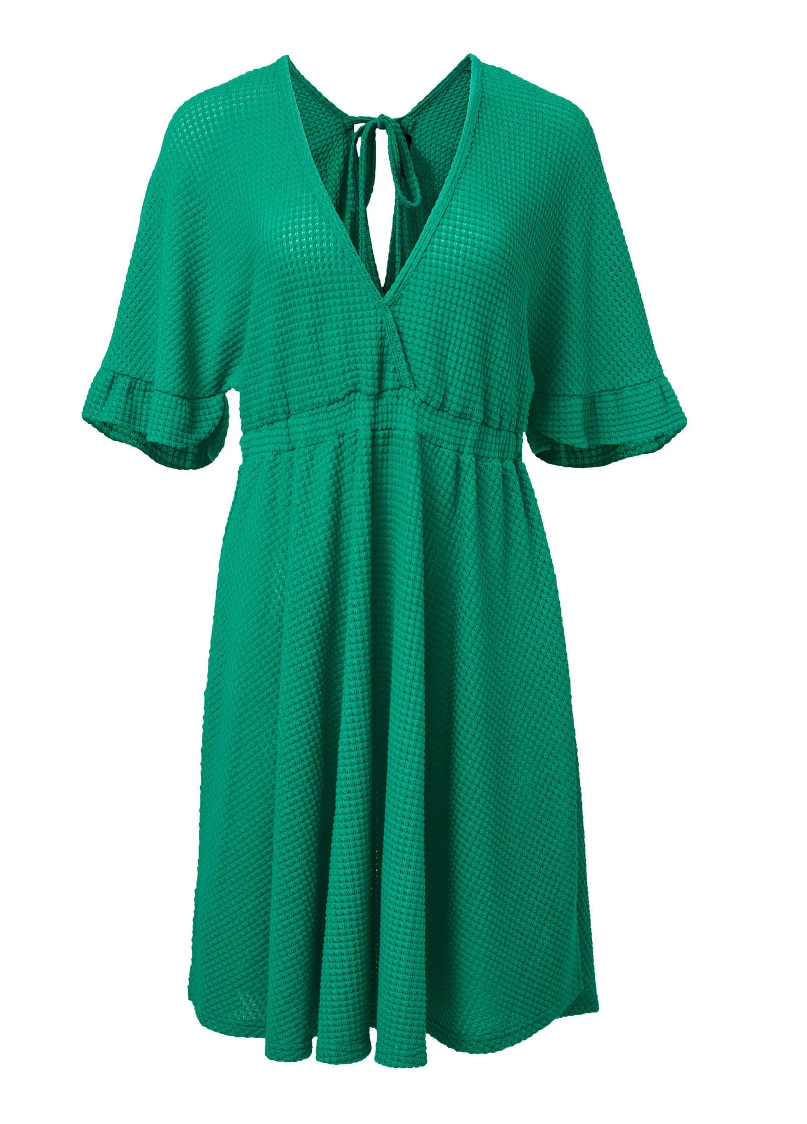 Waffle Knit Cover-Up Dress - Royal Green