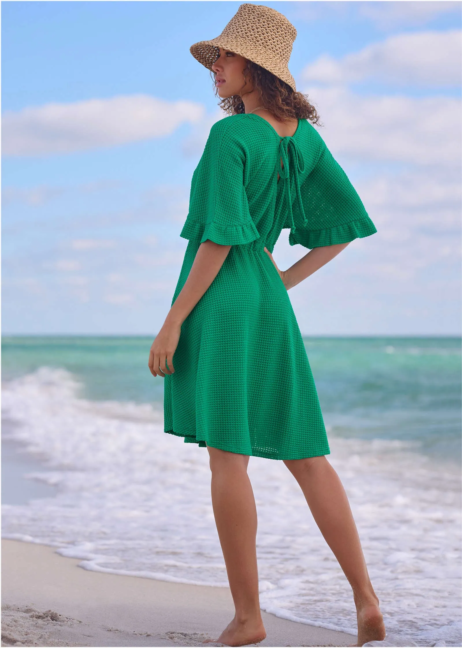 Waffle Knit Cover-Up Dress - Royal Green