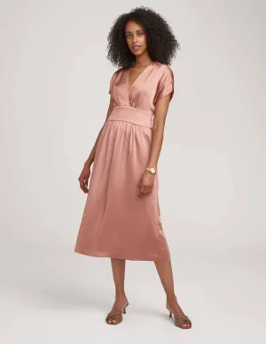 Washed Satin V-Neck Midi Dress- Sale