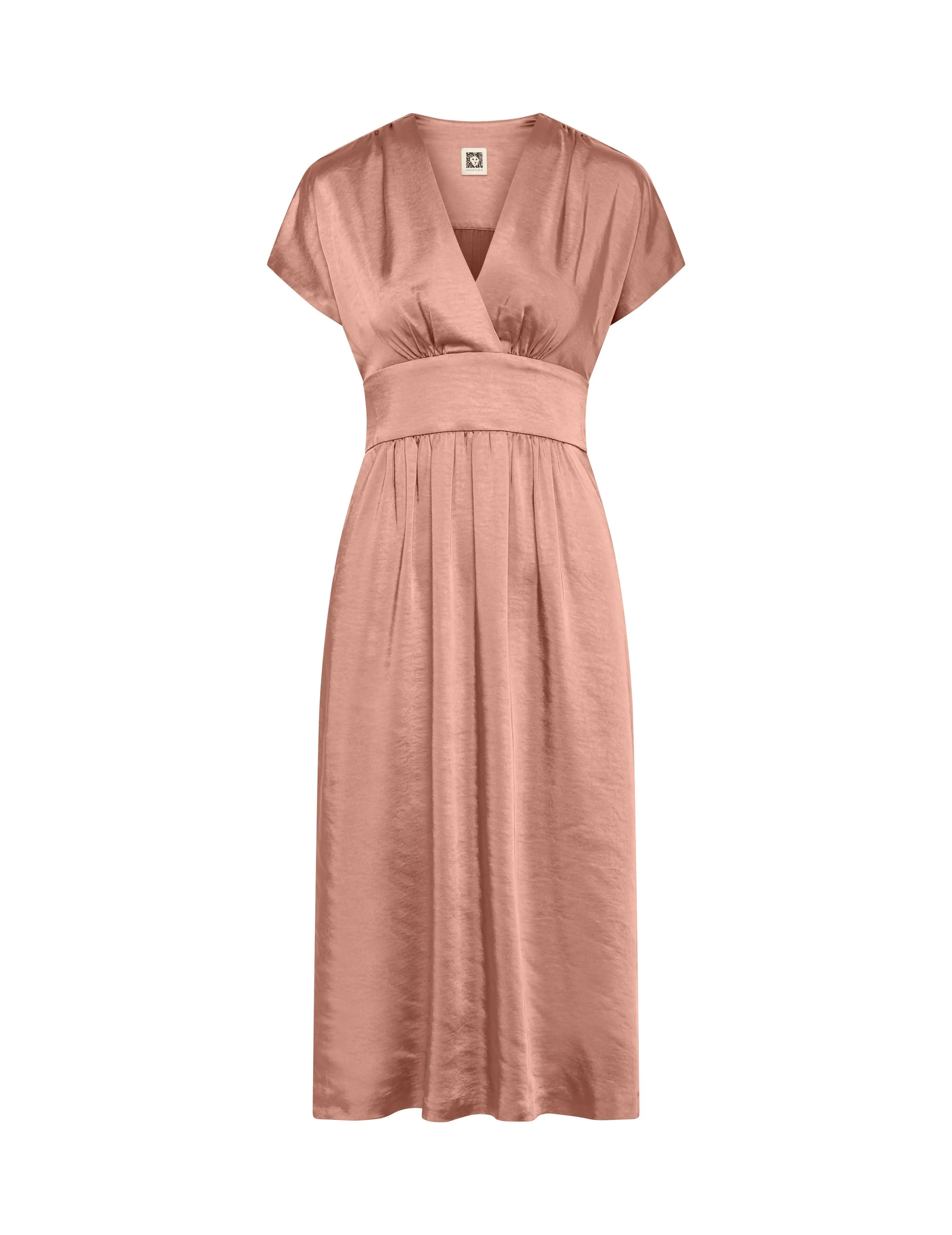 Washed Satin V-Neck Midi Dress- Sale