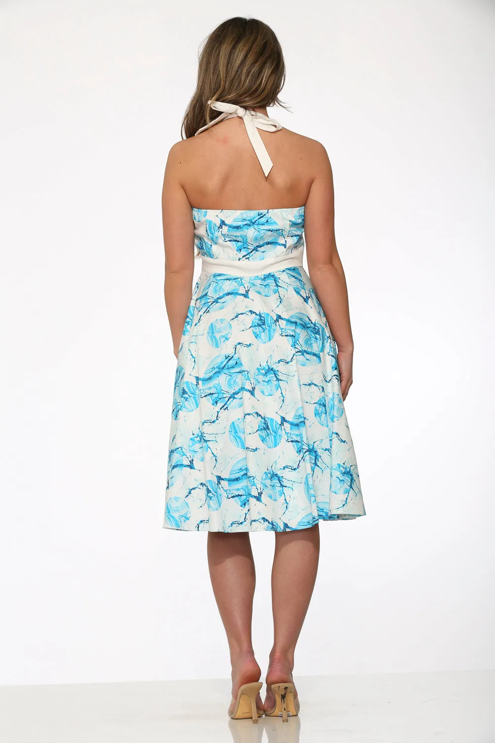 White & Blue Floral Halter Dress