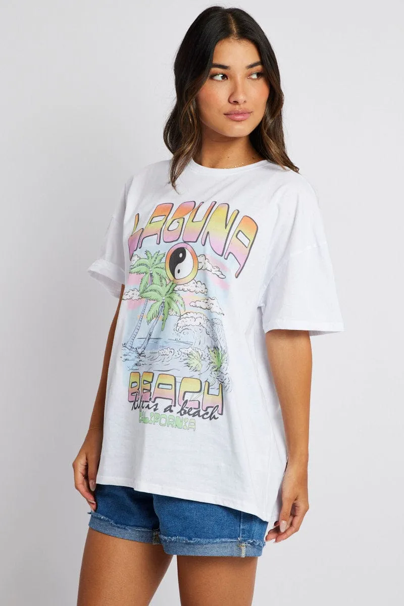 White Graphic Tee Surf Slogan T-shirt