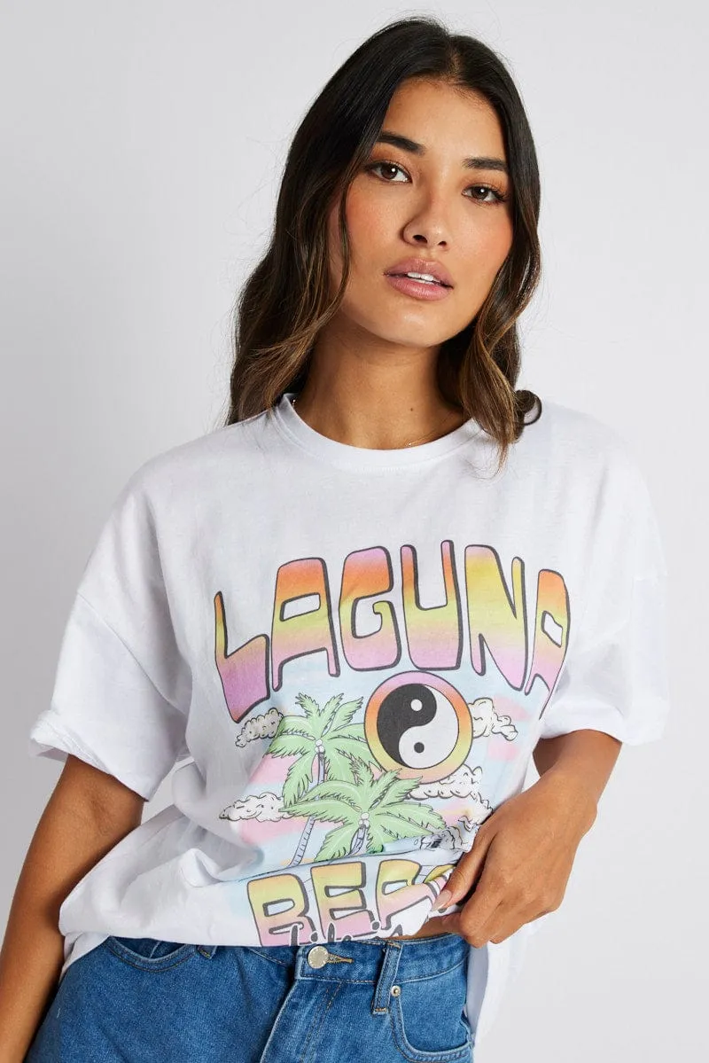 White Graphic Tee Surf Slogan T-shirt