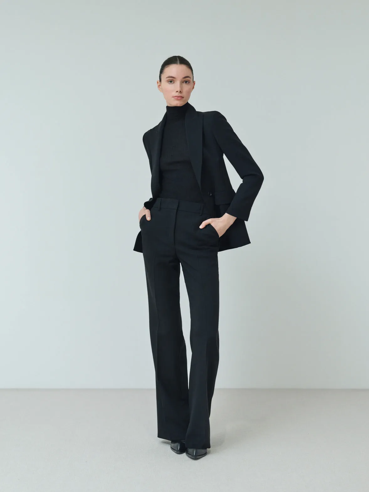 Wide Straight Wool Stretch Double-Face Pants