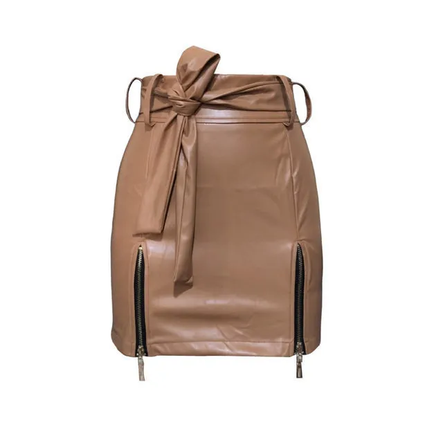 Women’s Bandage PU Leather Mini Skirt