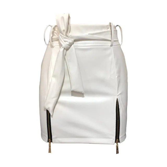 Women’s Bandage PU Leather Mini Skirt