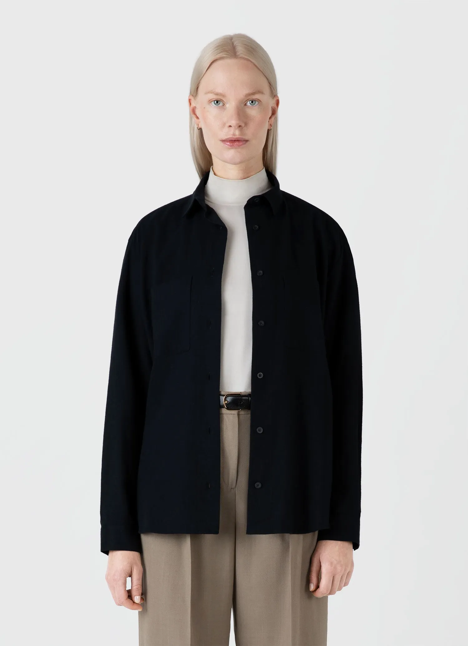 Women's Oversized Flannel Shirt in Black