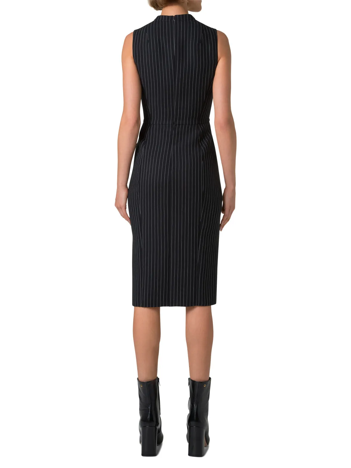 Wool Double-Face Sheath Dress with Pinstripes
