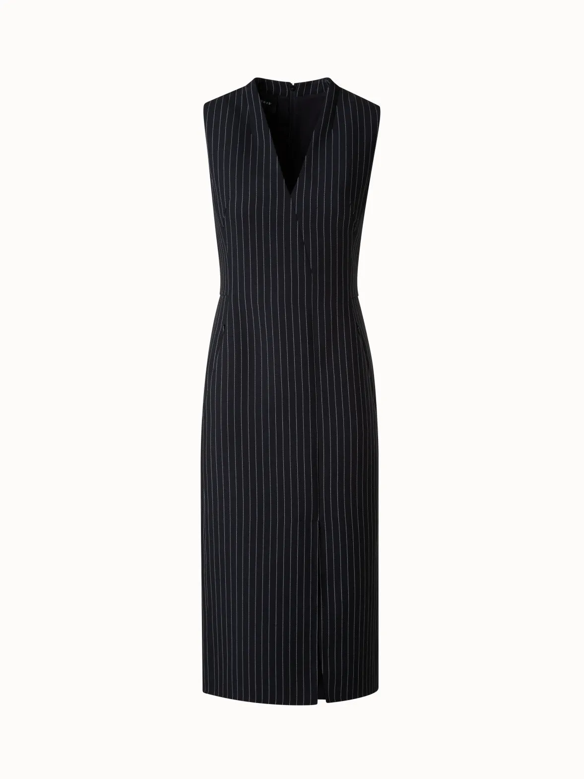 Wool Double-Face Sheath Dress with Pinstripes