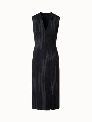 Wool Double-Face Sheath Dress with Pinstripes