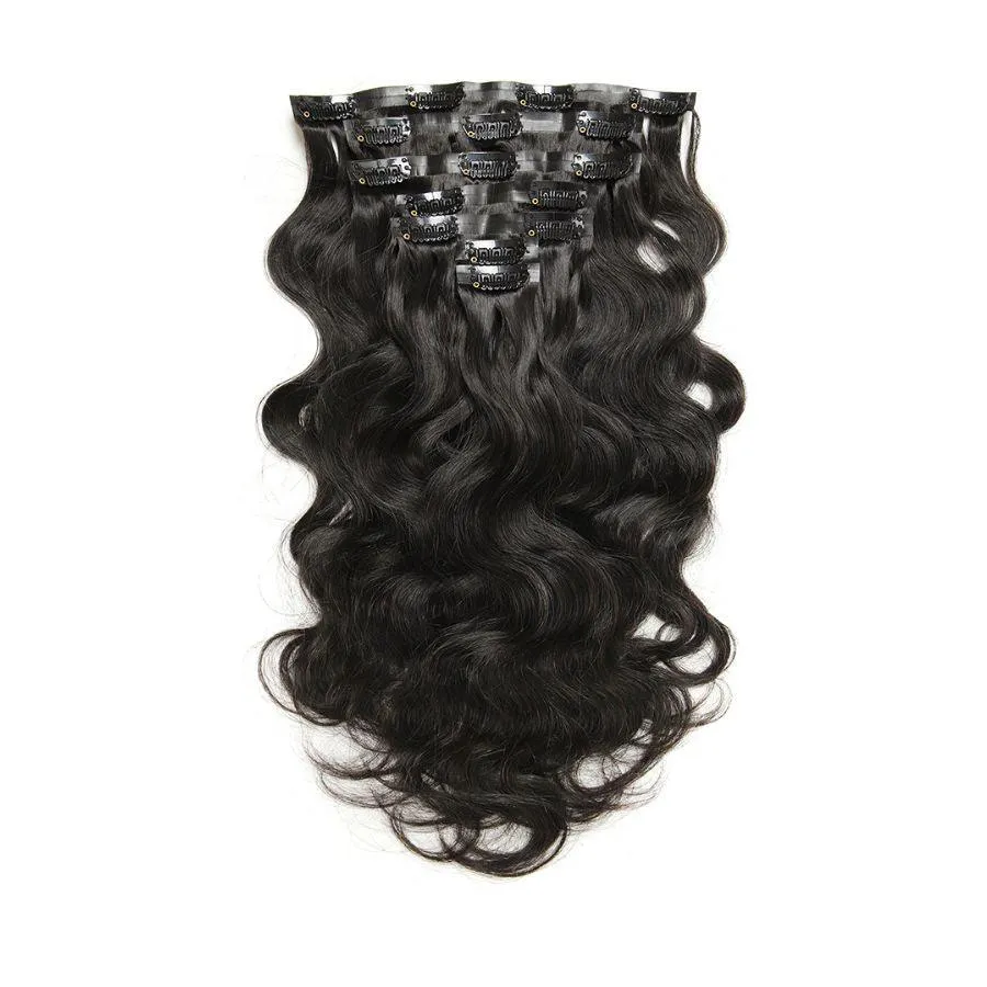 WOWANGEL Body Wave Seamless Clip Ins Hair Extensions Natural Black