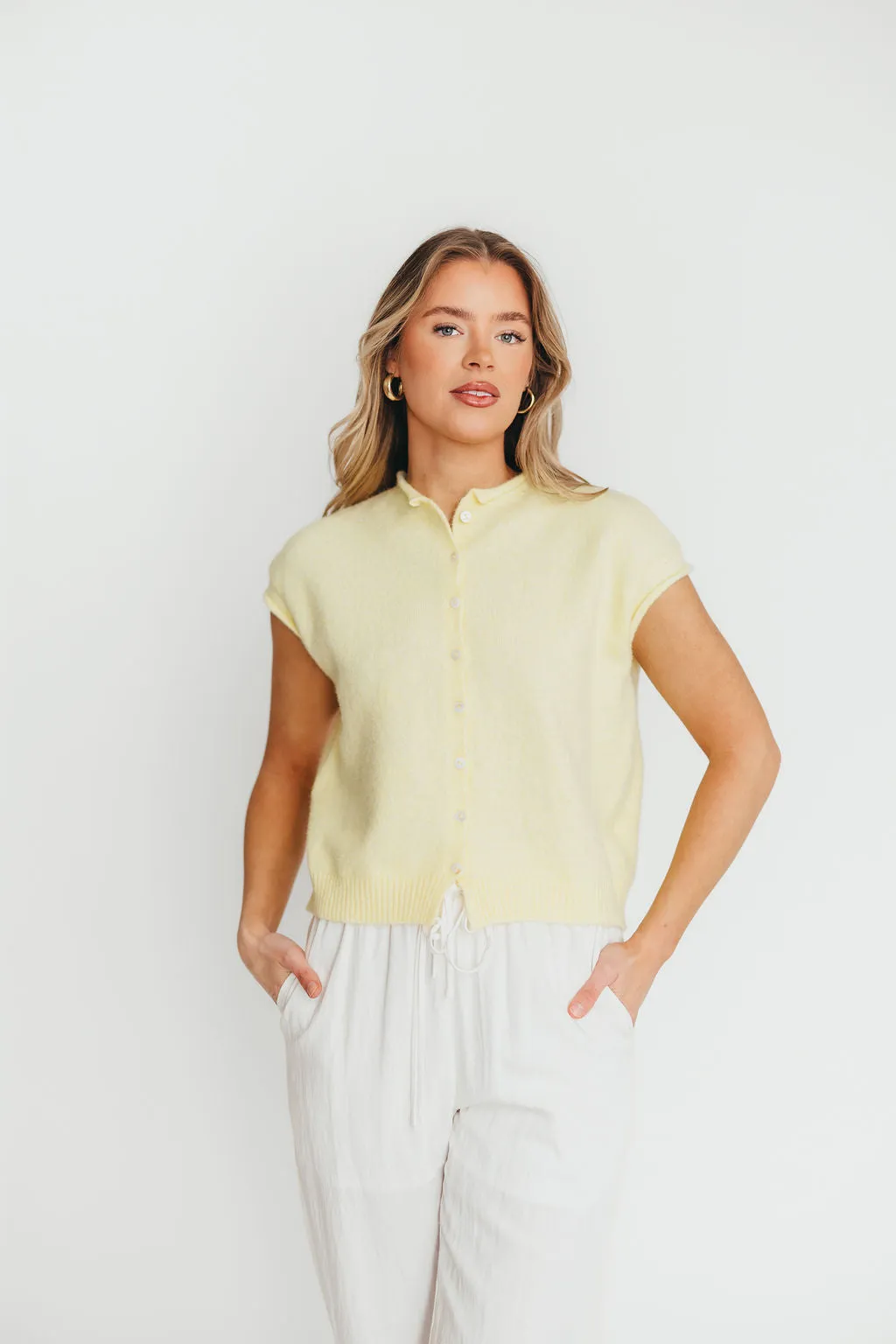 Wrenley Sweater Vest Cardigan in Butter