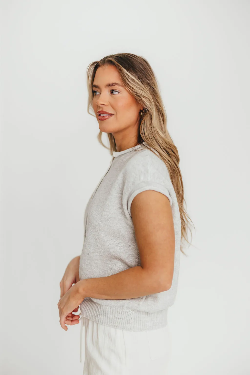 Wrenley Sweater Vest Cardigan in Light Grey