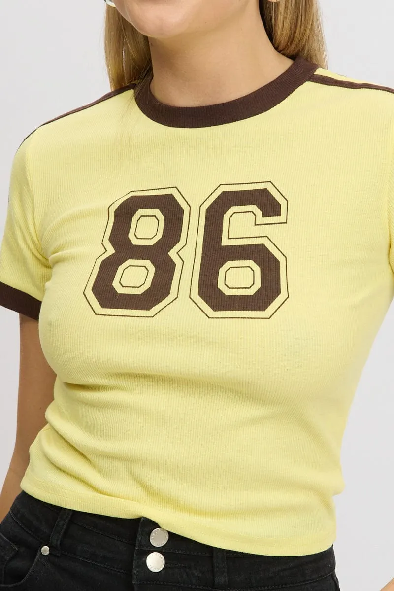 Yellow Graphic Tee Short Sleeve Contrast Binding