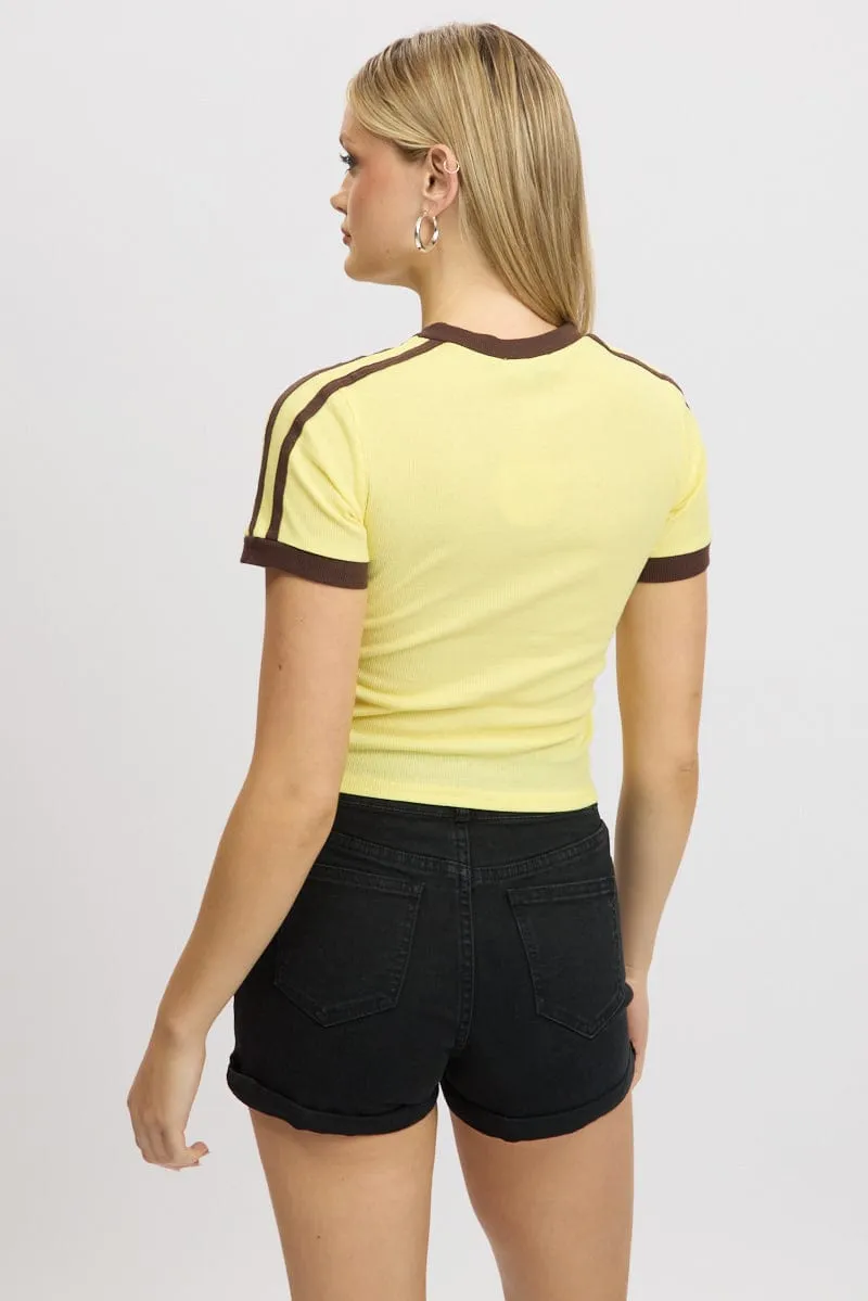 Yellow Graphic Tee Short Sleeve Contrast Binding