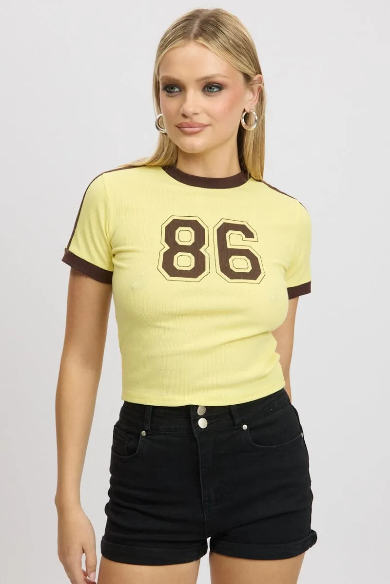 Yellow Graphic Tee Short Sleeve Contrast Binding