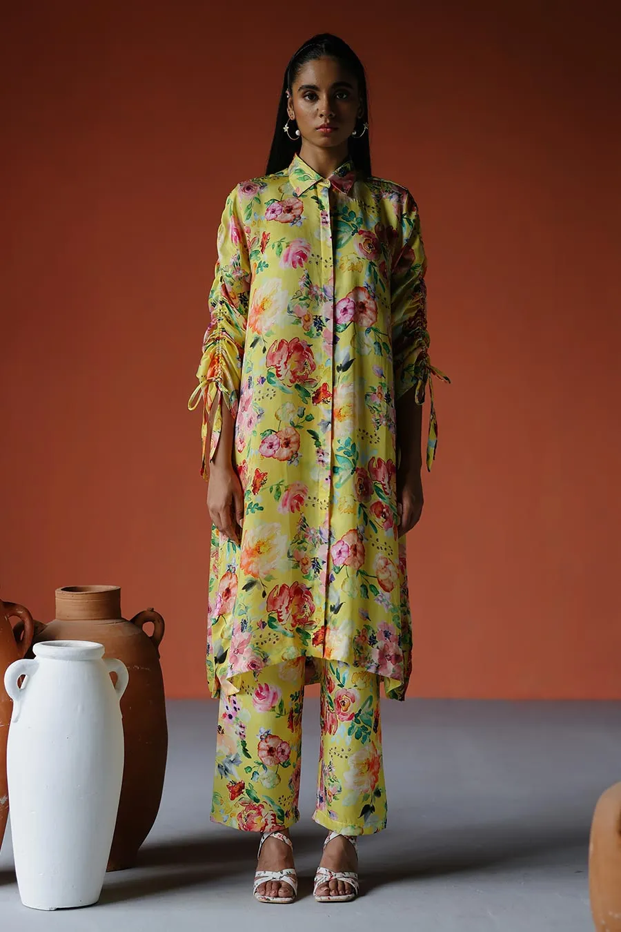Yellow Printed Amelia Shirt & Pant Co-Ord Set