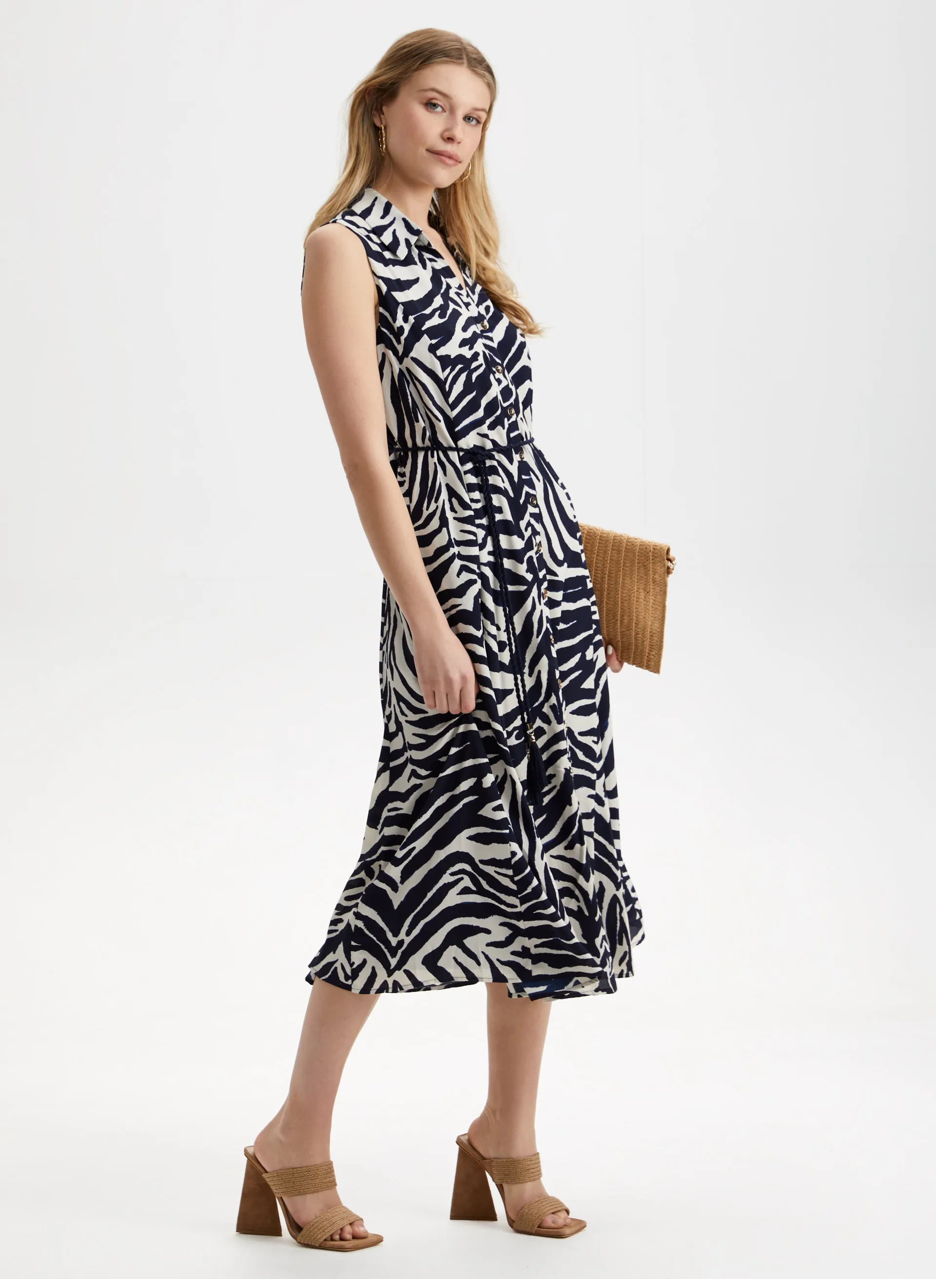 Zebra Print Button-Down Dress