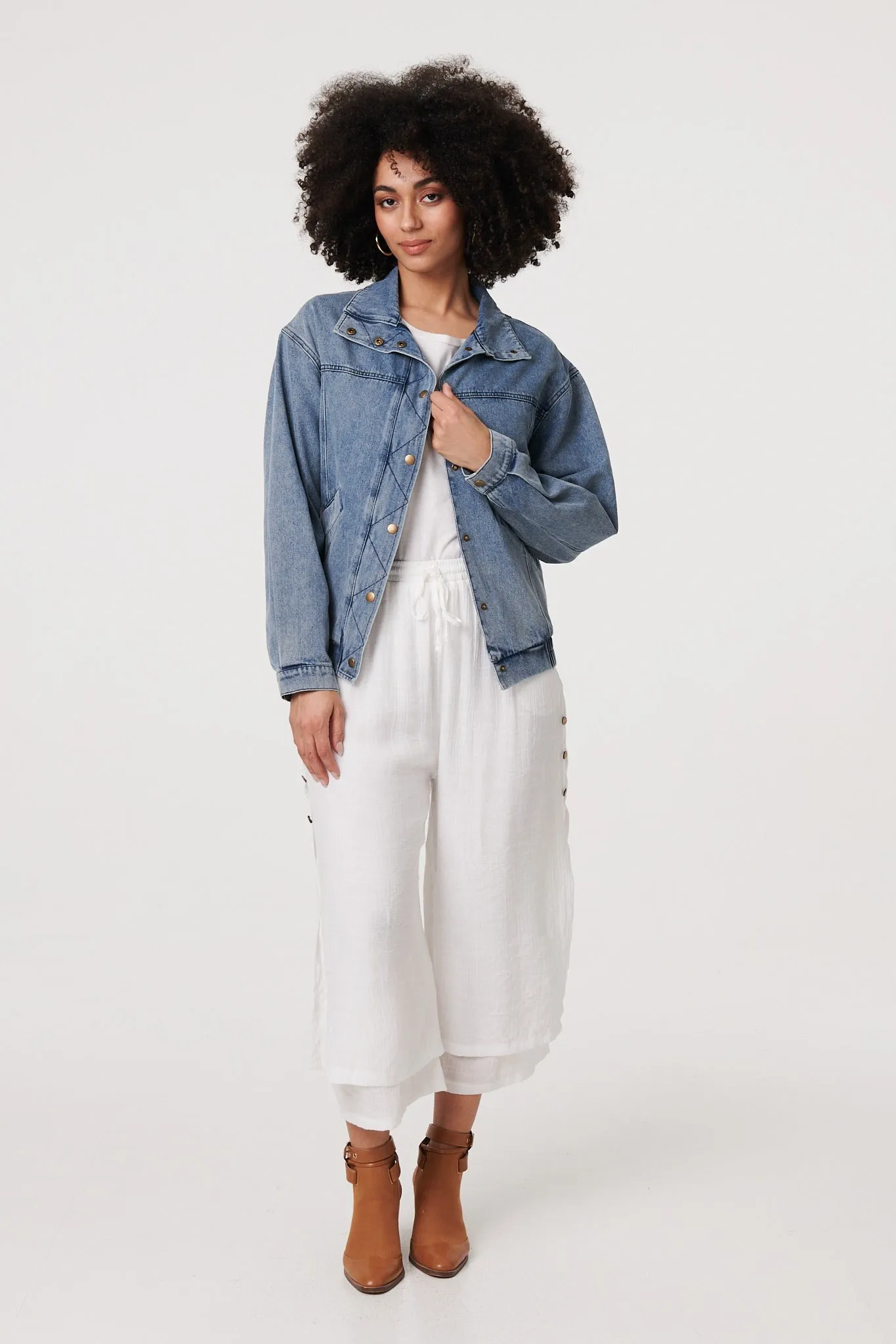 Zig Zag Stitch Long Sleeve Denim Jacket