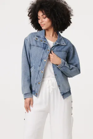 Zig Zag Stitch Long Sleeve Denim Jacket
