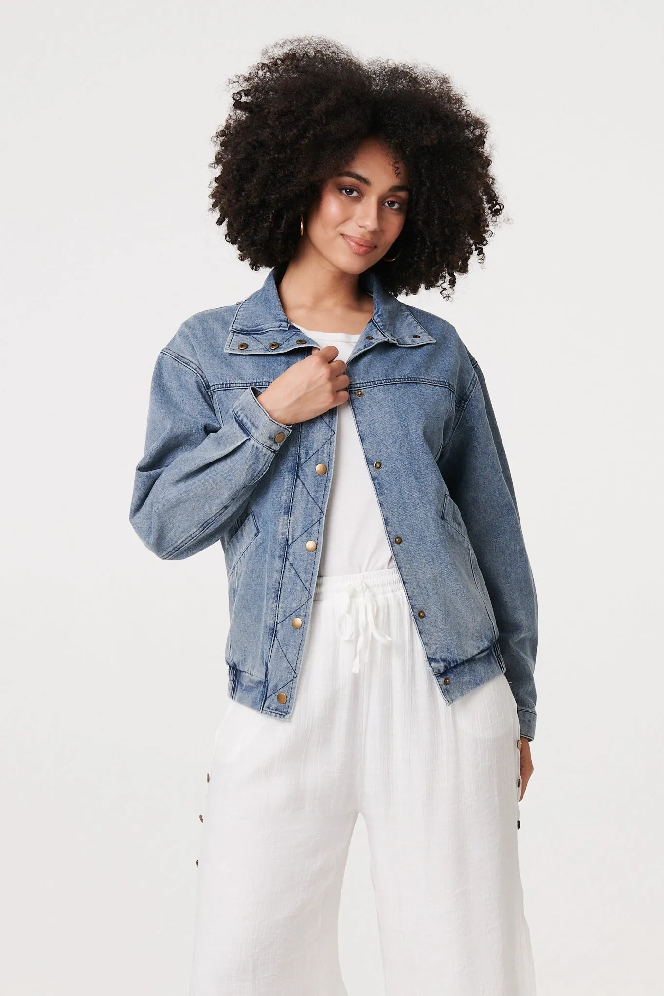 Zig Zag Stitch Long Sleeve Denim Jacket