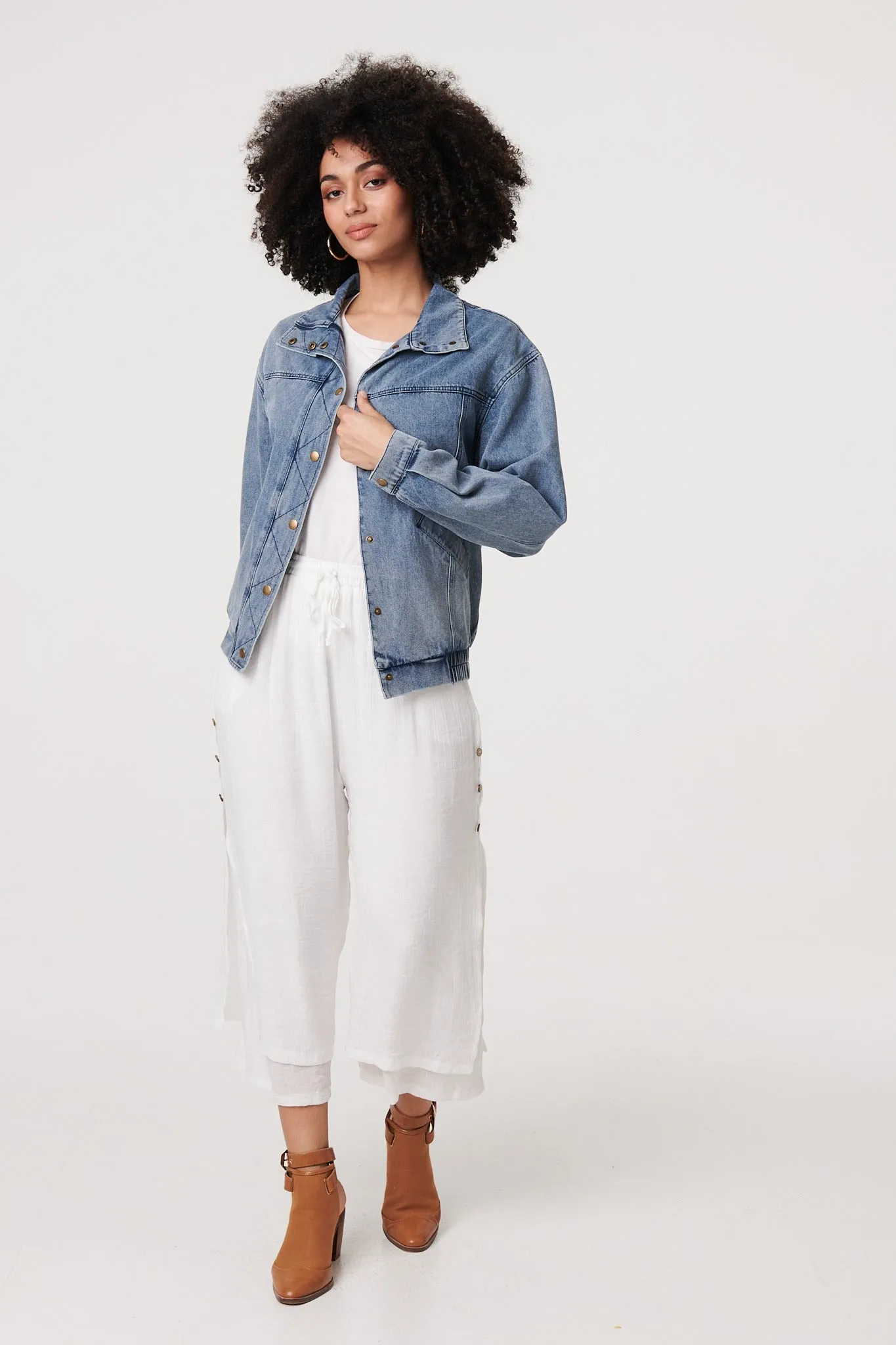 Zig Zag Stitch Long Sleeve Denim Jacket
