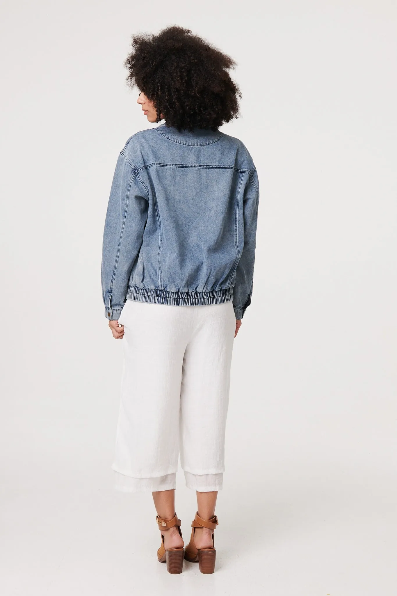 Zig Zag Stitch Long Sleeve Denim Jacket